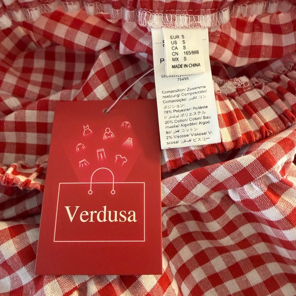 Chic Red Gingham High-Low Skirt with Lace - Picture 6 of 6